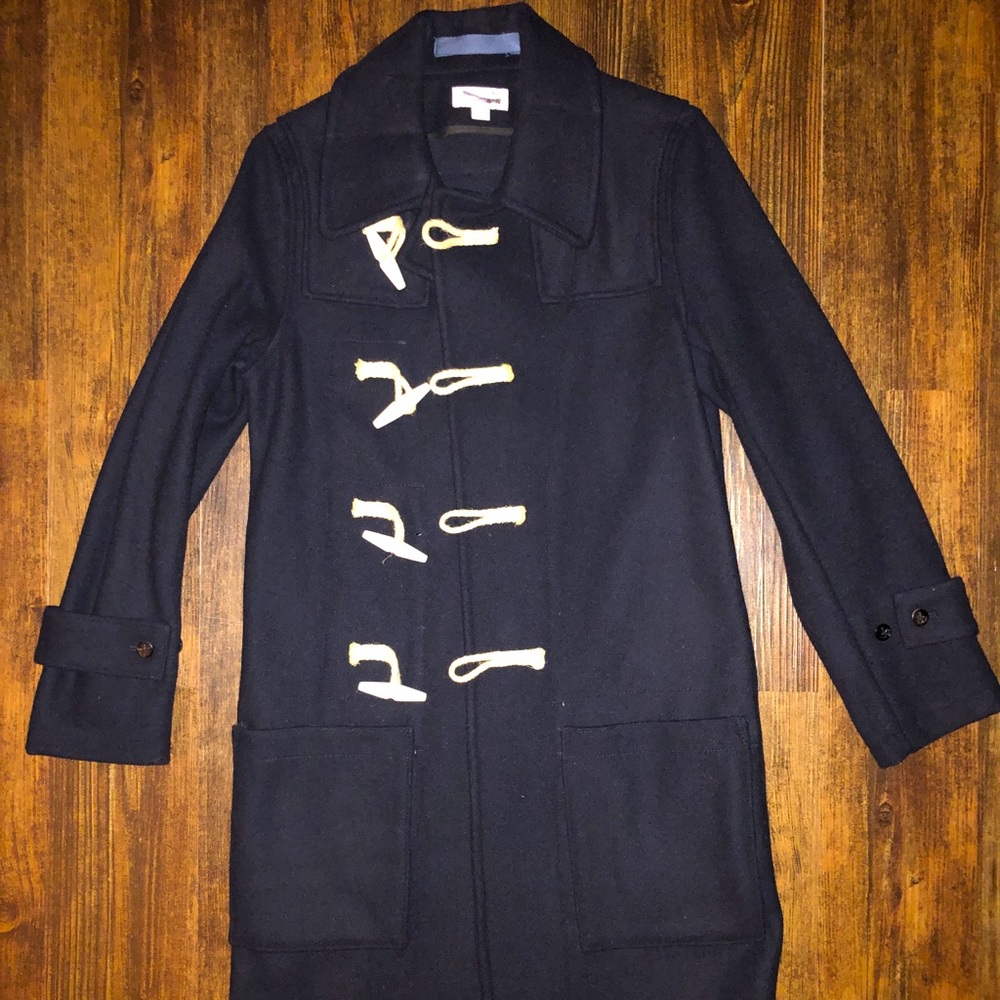 J Crew Wallace And Barnes Navy Blue Wool Toggle Coat / Overcoat / Topcoat XS